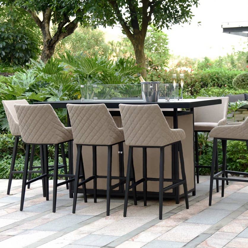 Fabric 8 seat rectangular fire pit bar set #colour_taupe