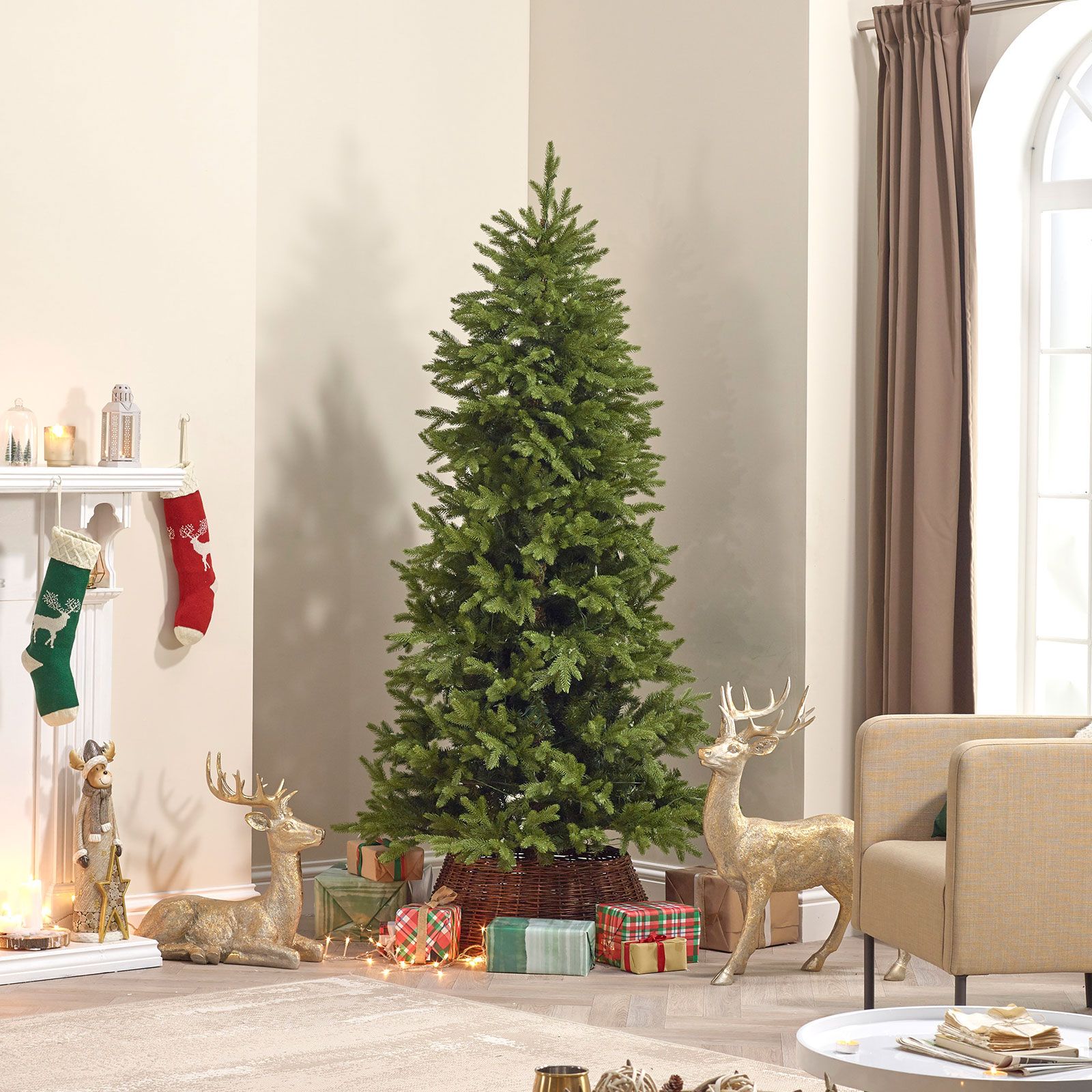 7ft Pre-Lit Pinyon Pine Artificial Christmas Tree