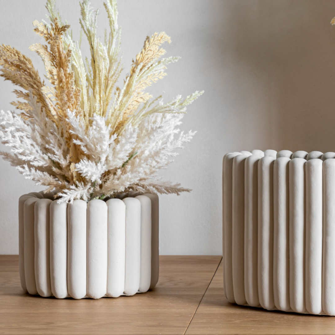 Taupe Large Ribbed Vase