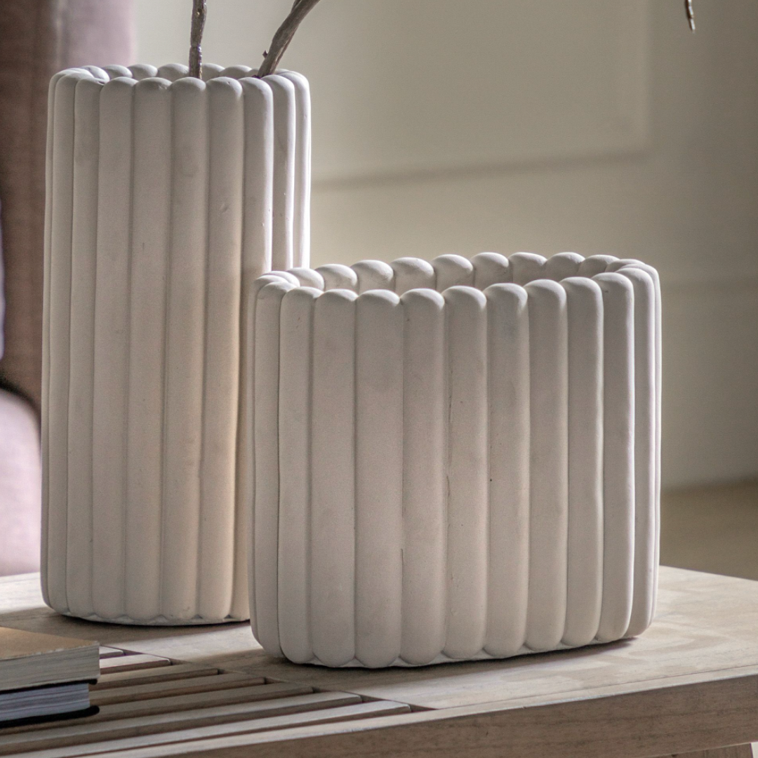 Taupe Oblong Ribbed Vase