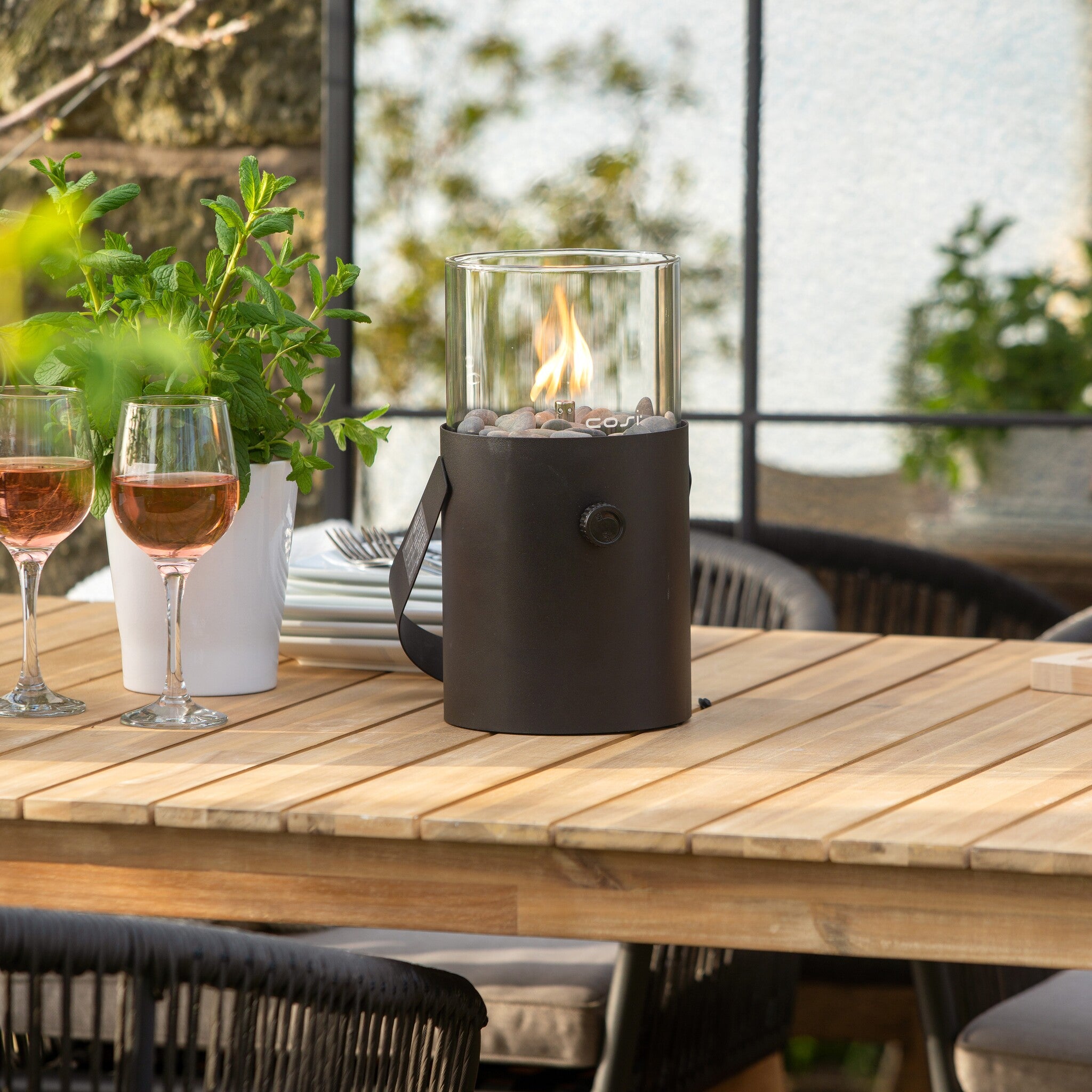 Black Portable Table Top Fire Lantern