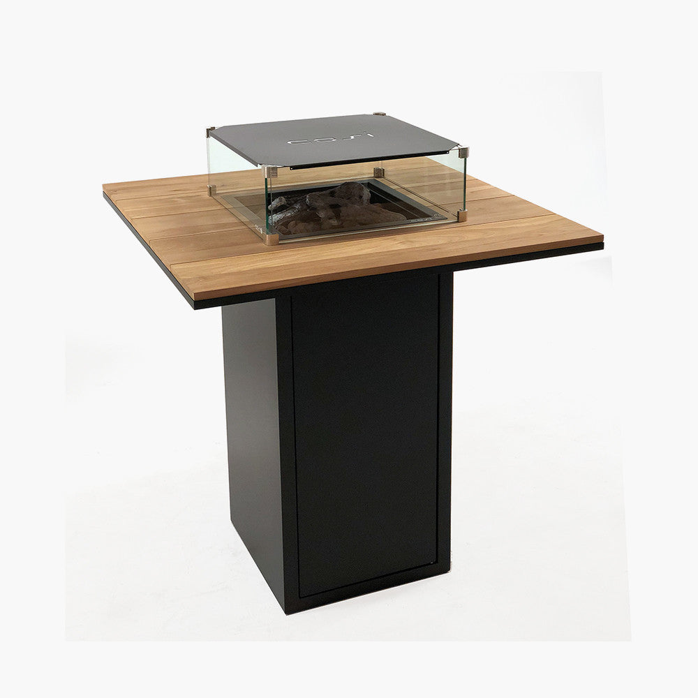 Black and Teak Fire Pit Bar Table