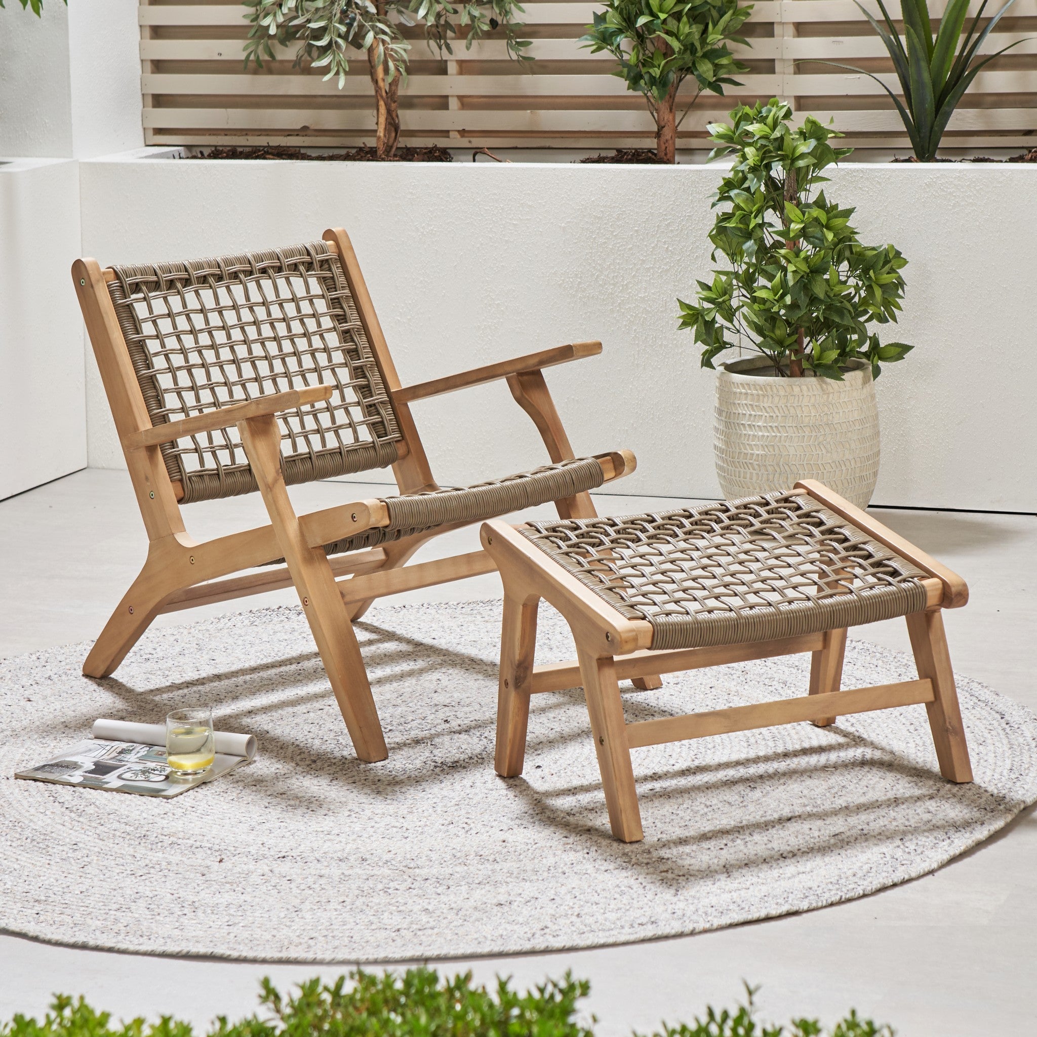 Sesto Acacia Chair and Hocker Set