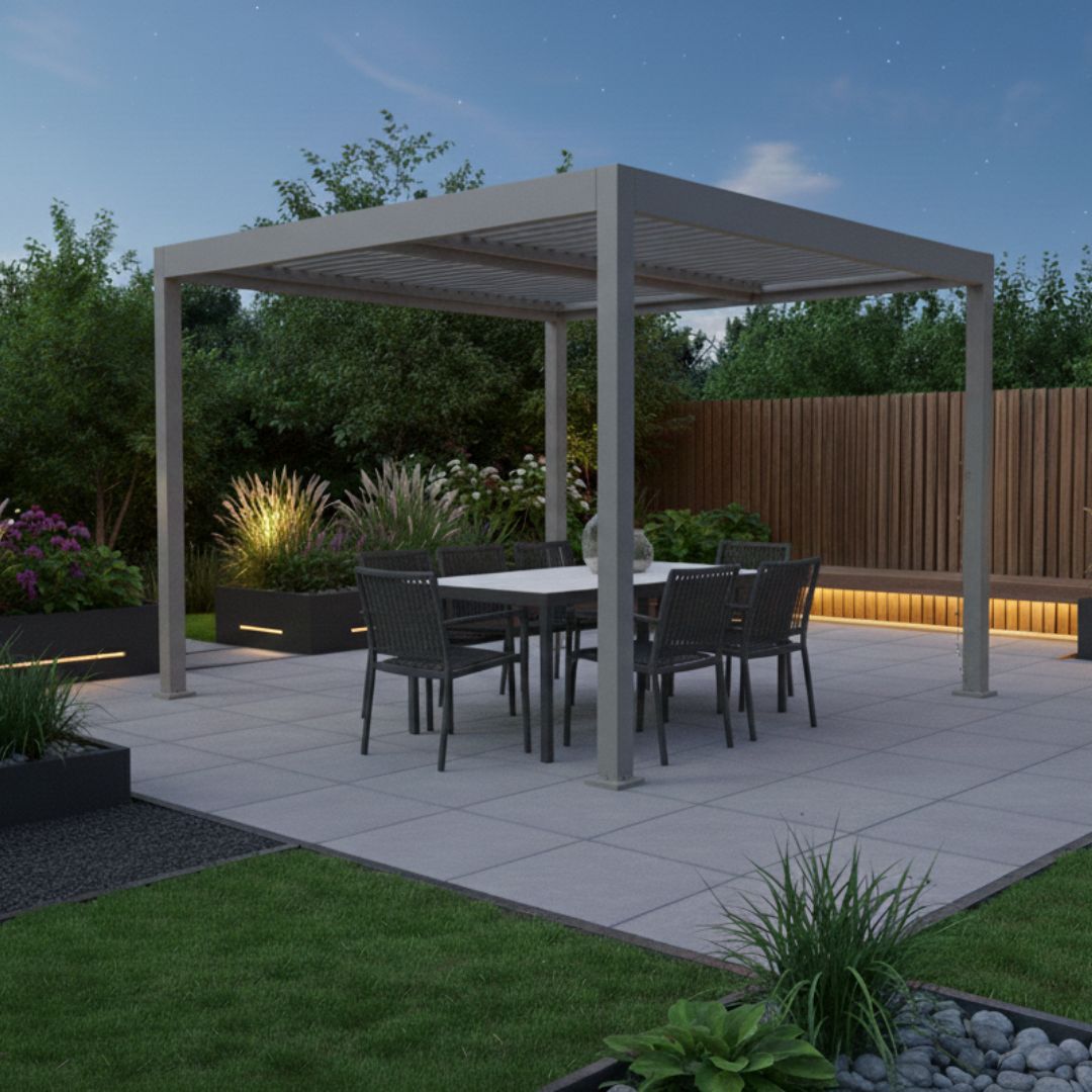 Athena Aluminium Pergola - 3m x 3m in Stone Grey