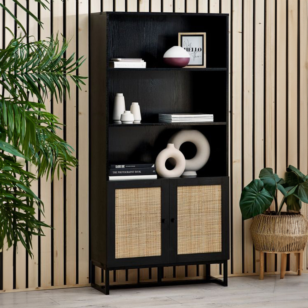 black rattan display unit