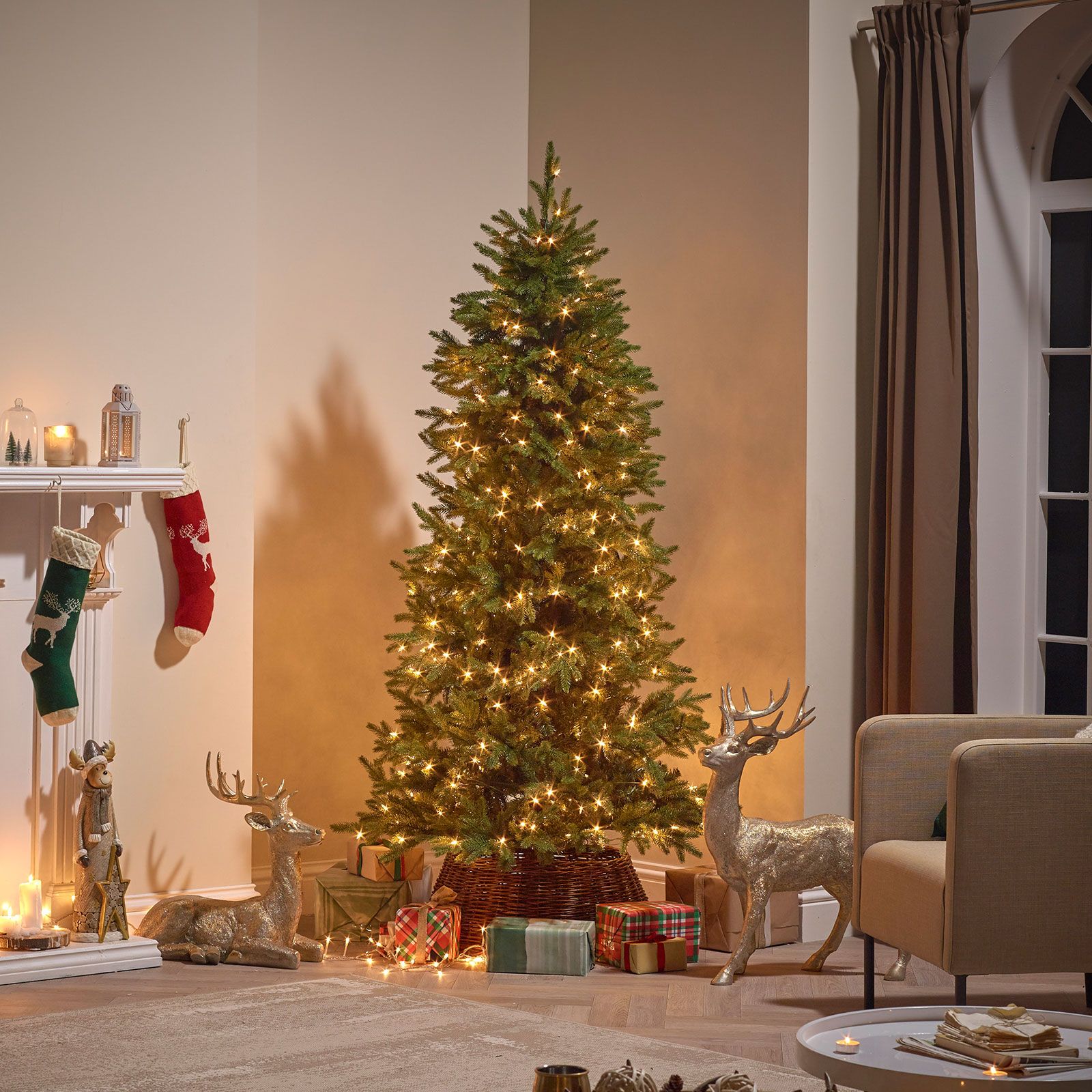 7ft Pre-Lit Pinyon Pine Artificial Christmas Tree