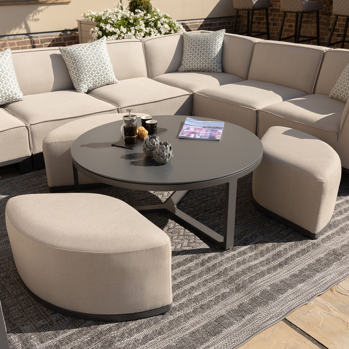 Oatmeal Coffee Table with 3 Footstools