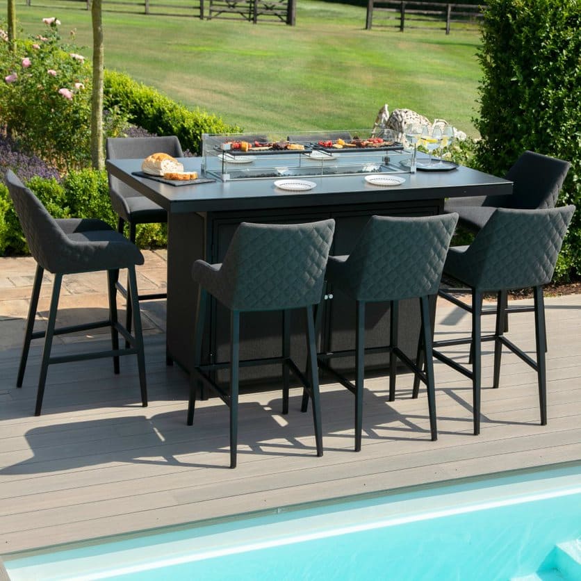 Fabric 8 seat rectangular fire pit bar set #colour_flanelle