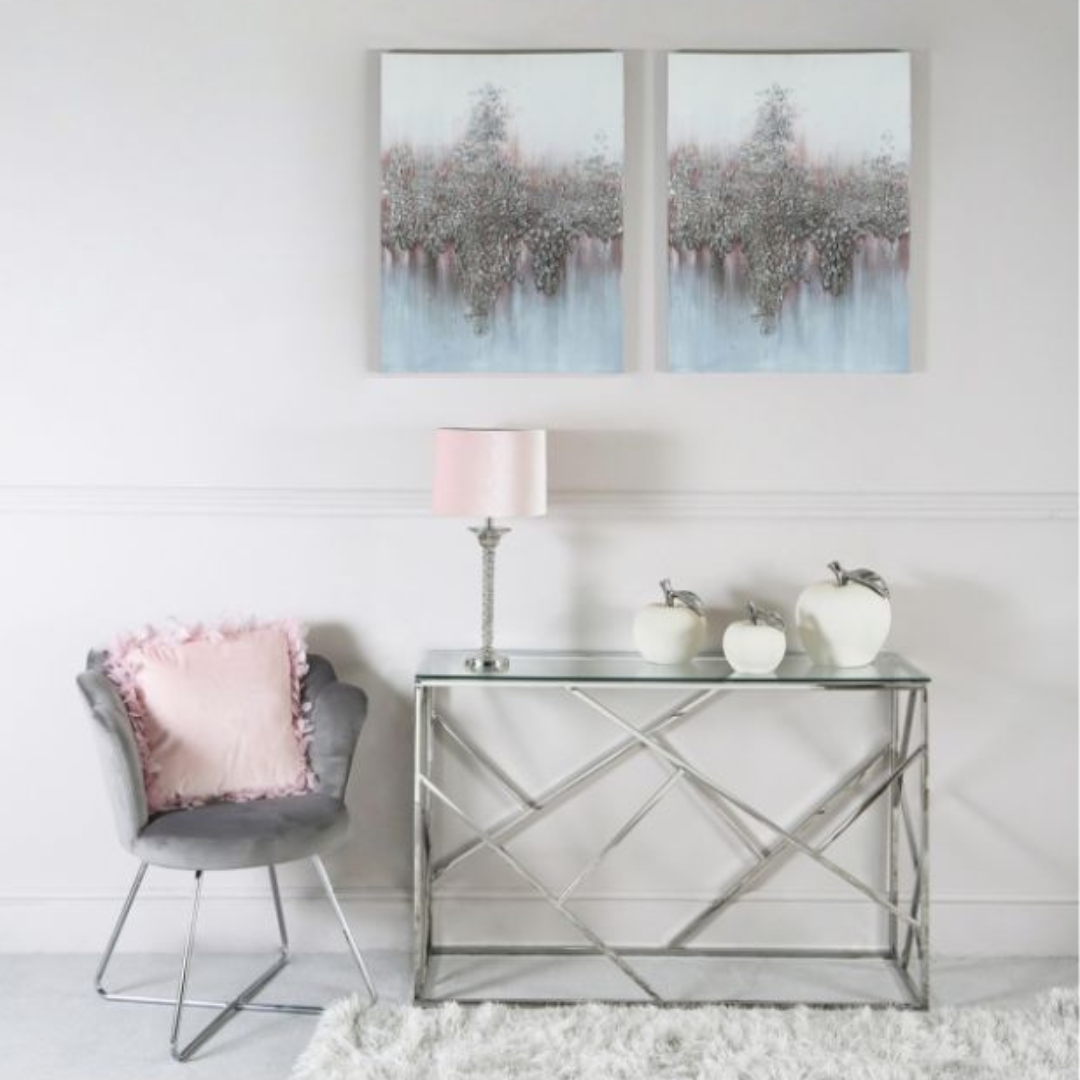 Stainless steel geometric design console table.