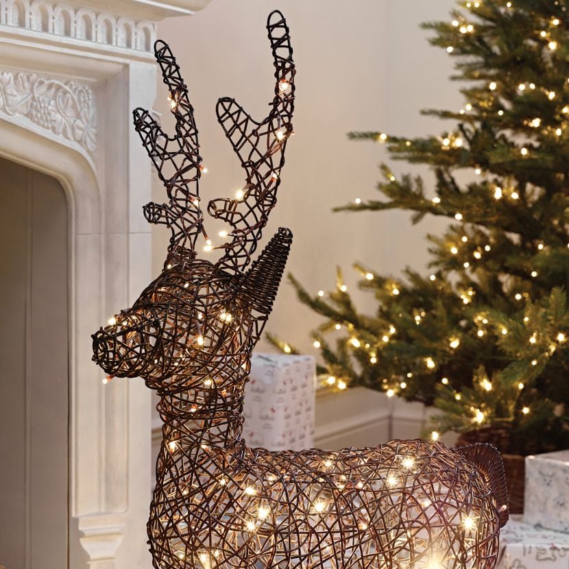 Brown 80cm Outdoor Rattan LED Reindeer