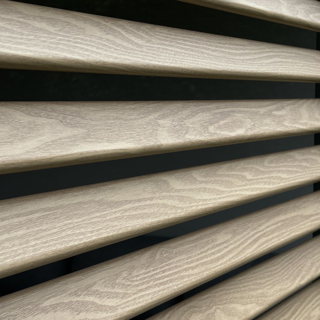 Hemera Deluxe 1.3m Fixed Louvred Side Panel in Light Oak