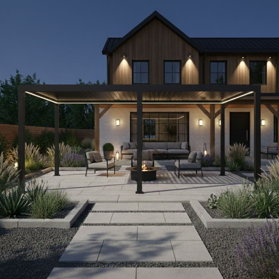 Neptune Deluxe LED Aluminium Pergola - 3m x 6m in Grey