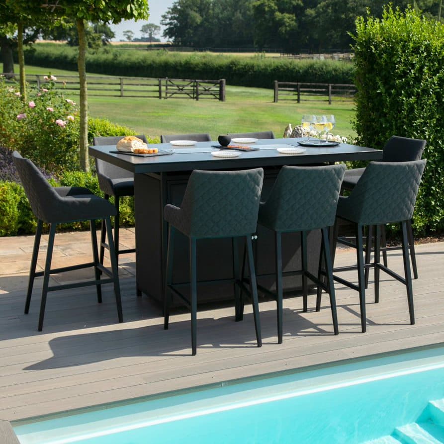 Fabric 8 seat rectangular fire pit bar set #colour_flanelle