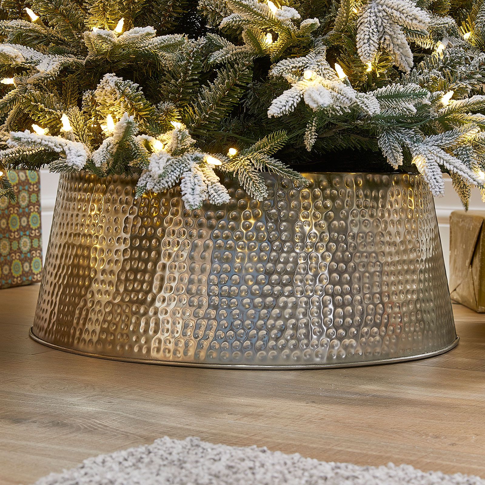 Silver Hammered Metal Tree Skirt