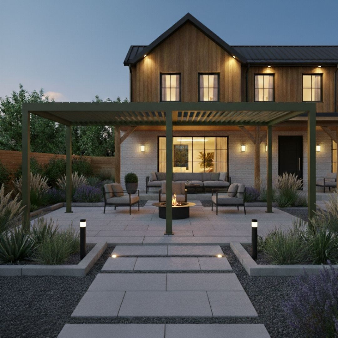 Neptune Deluxe LED Aluminium Pergola - 3m x 6m in Olive Green