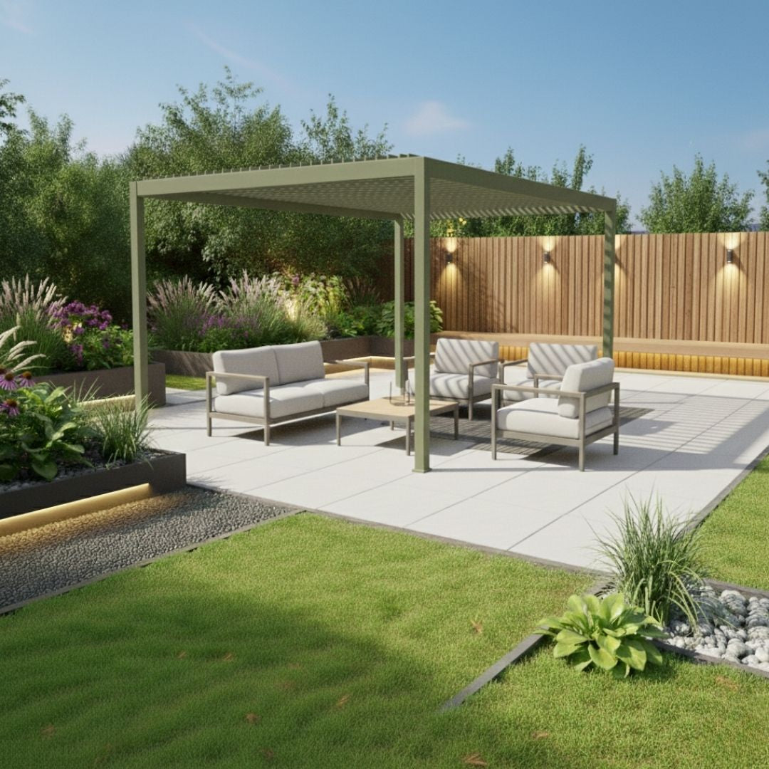 Athena Aluminium Pergola - 3m x 4m in Olive Green