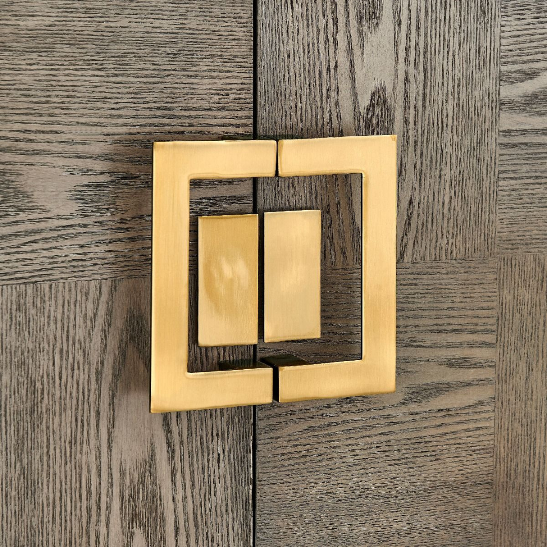 wood grain effect sideboard with gold hardware