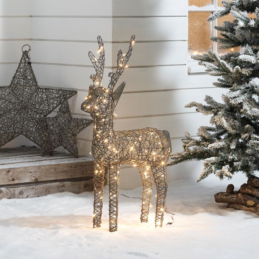 Grey 100cm Outdoor Rattan LED Reindeer