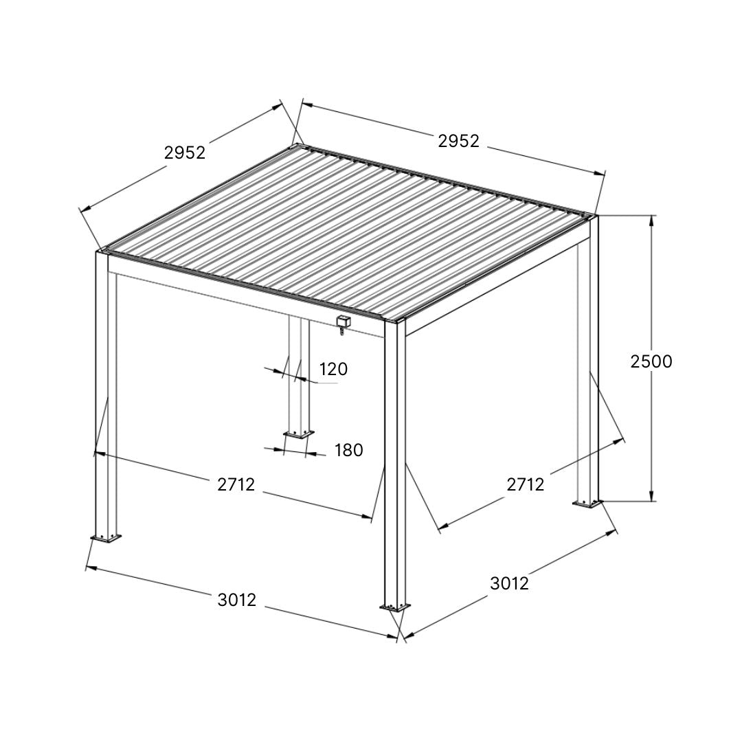3m x 3m Manual Louvred Roof Pergola Footprint