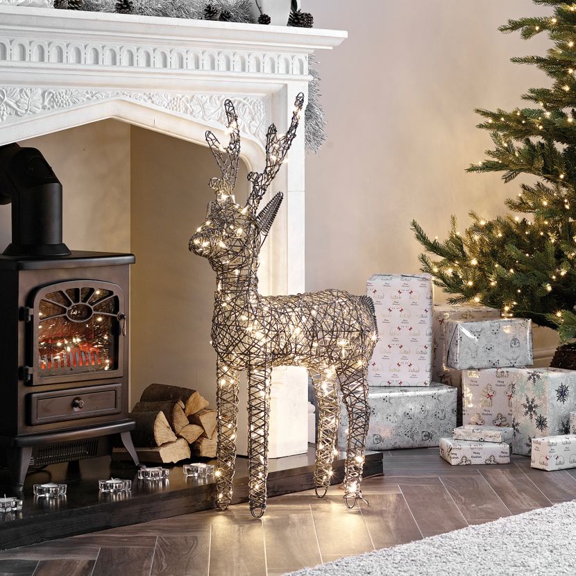 Grey 100cm Outdoor Rattan LED Reindeer