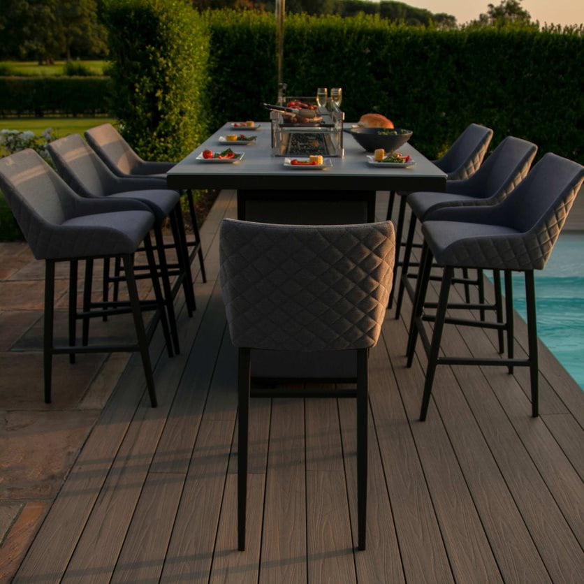 Fabric 8 seat rectangular fire pit bar set #colour_flanelle