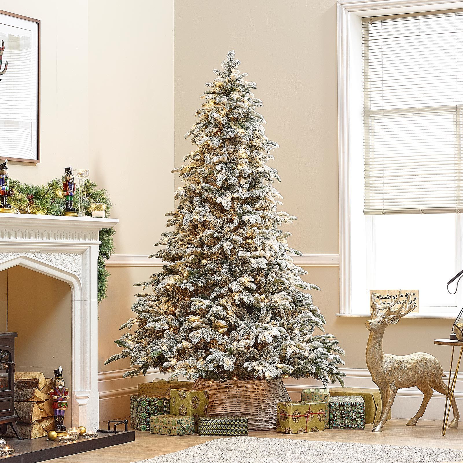 Pre-Lit Snowy Noble Pine Artificial Christmas Tree