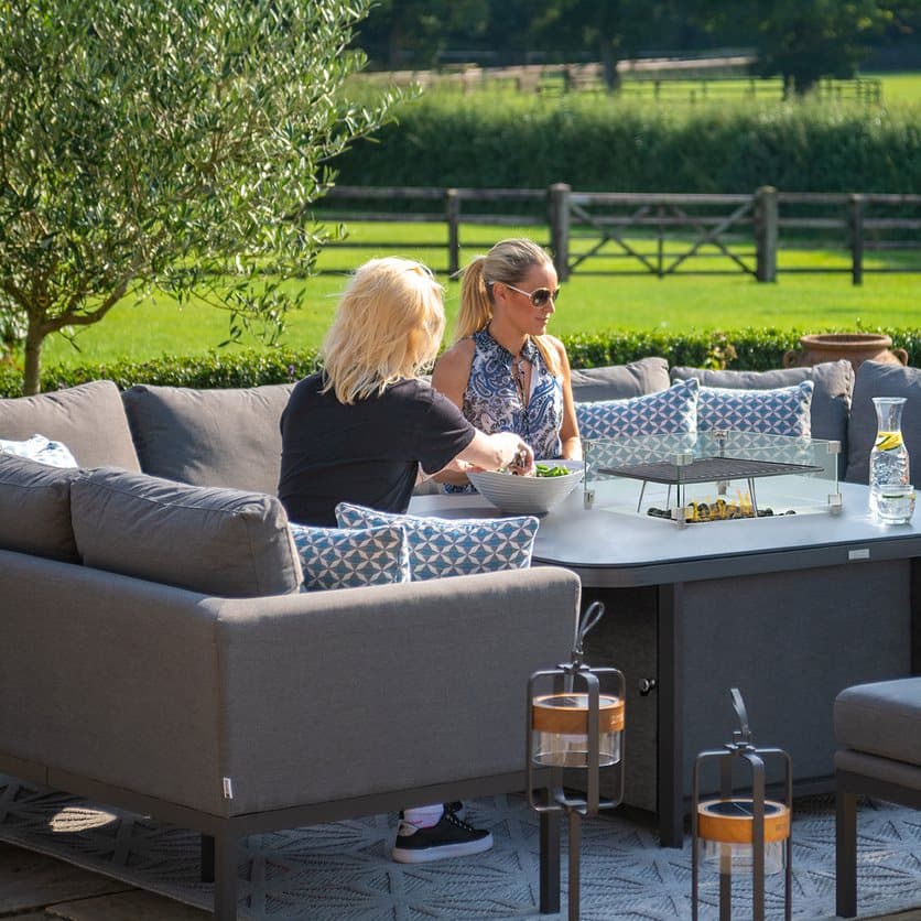 Fabric u-shape sofa dining set with a bench and fire pit table #colour_flanelle