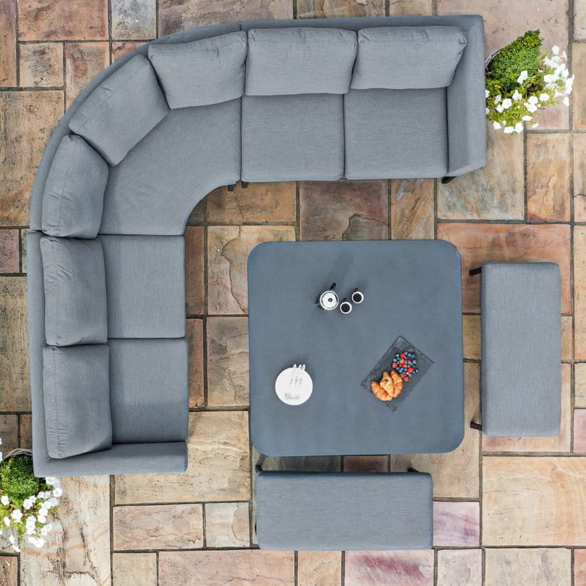 Fabric corner dining set with square rising table and two benches #colour_flanelle