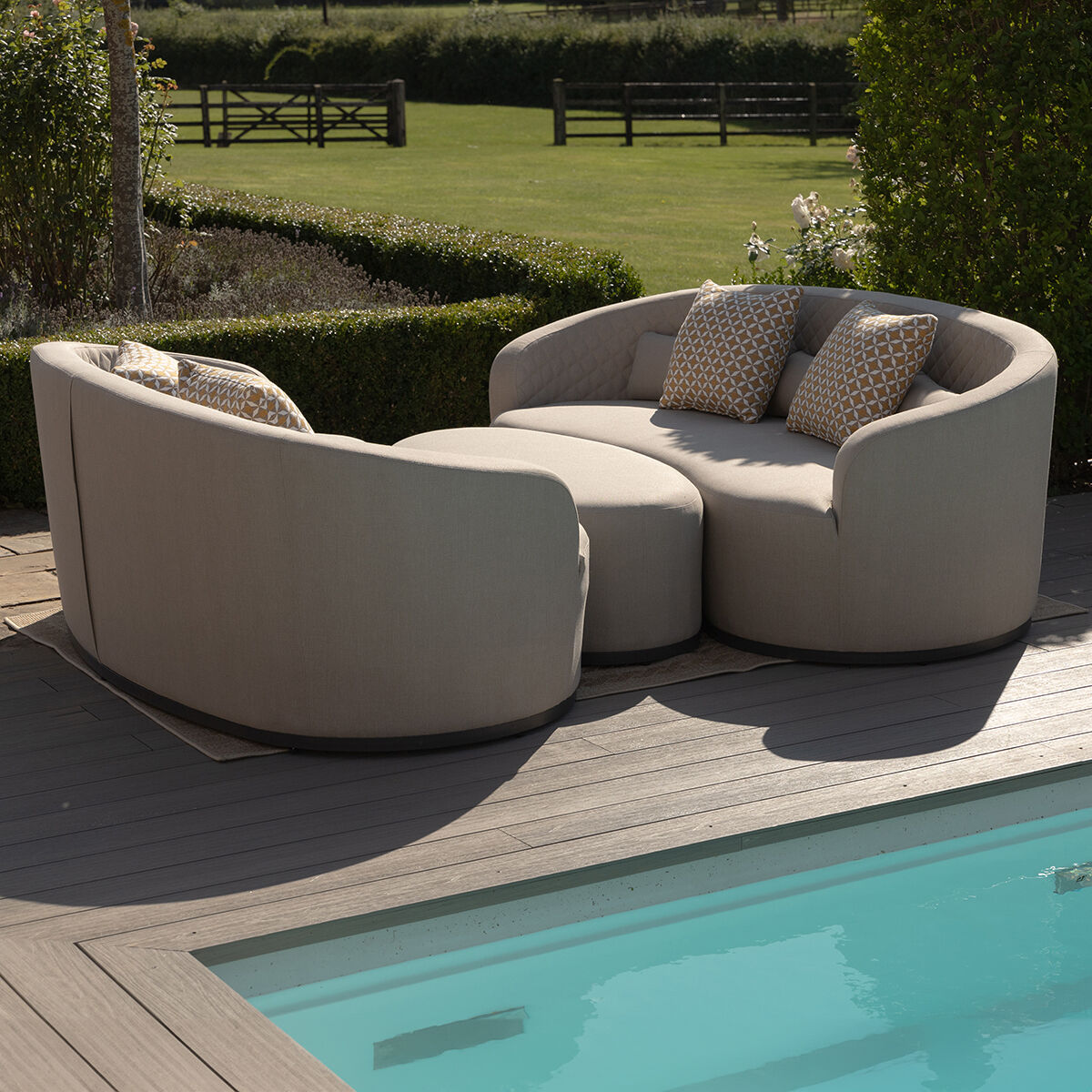 Beige Oatmeal Fabric 3 Seat Daybed