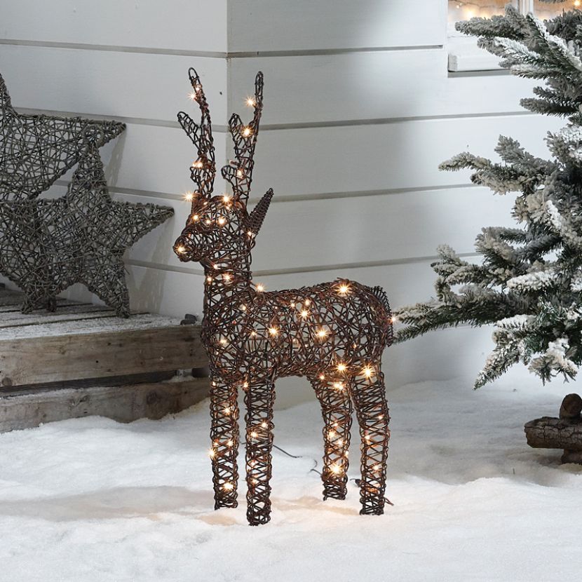 Brown 80cm Outdoor Rattan LED Reindeer