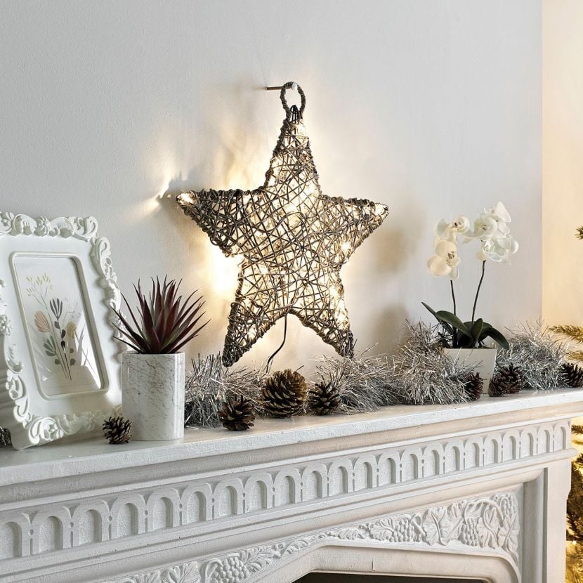 40cm Grey Wicker Christmas Star