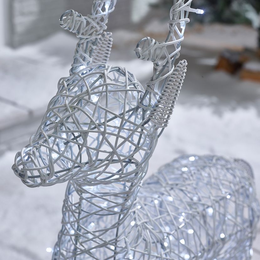 White 100cm Outdoor Rattan LED Reindeer