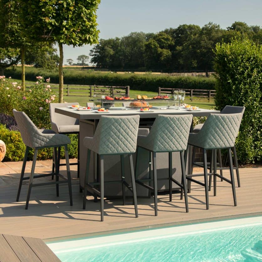 Fabric 8 seat rectangular fire pit bar set #colour_flanelle