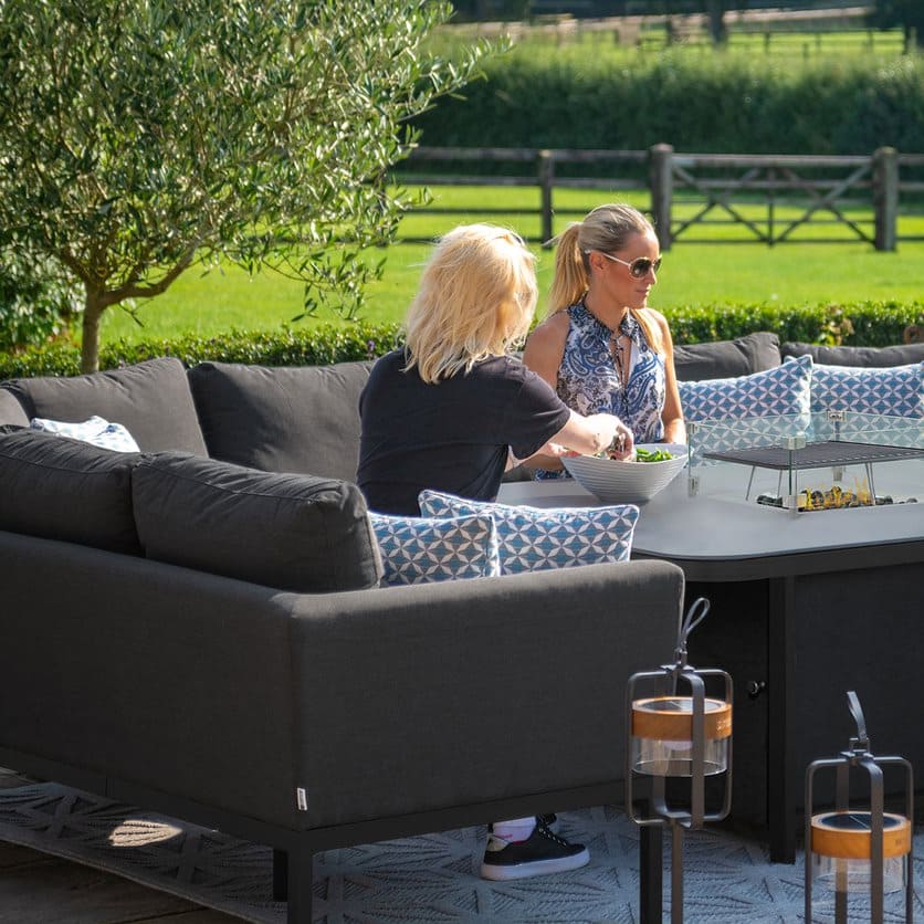 Fabric u-shape sofa dining set with a bench and fire pit table #colour_charcoal
