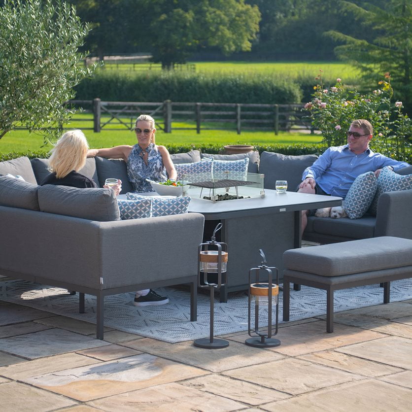 Fabric u-shape sofa dining set with a bench and fire pit table #colour_flanelle
