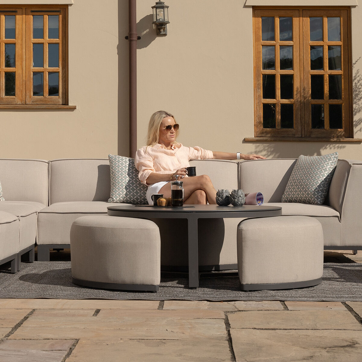 Oatmeal Coffee Table with 3 Footstools