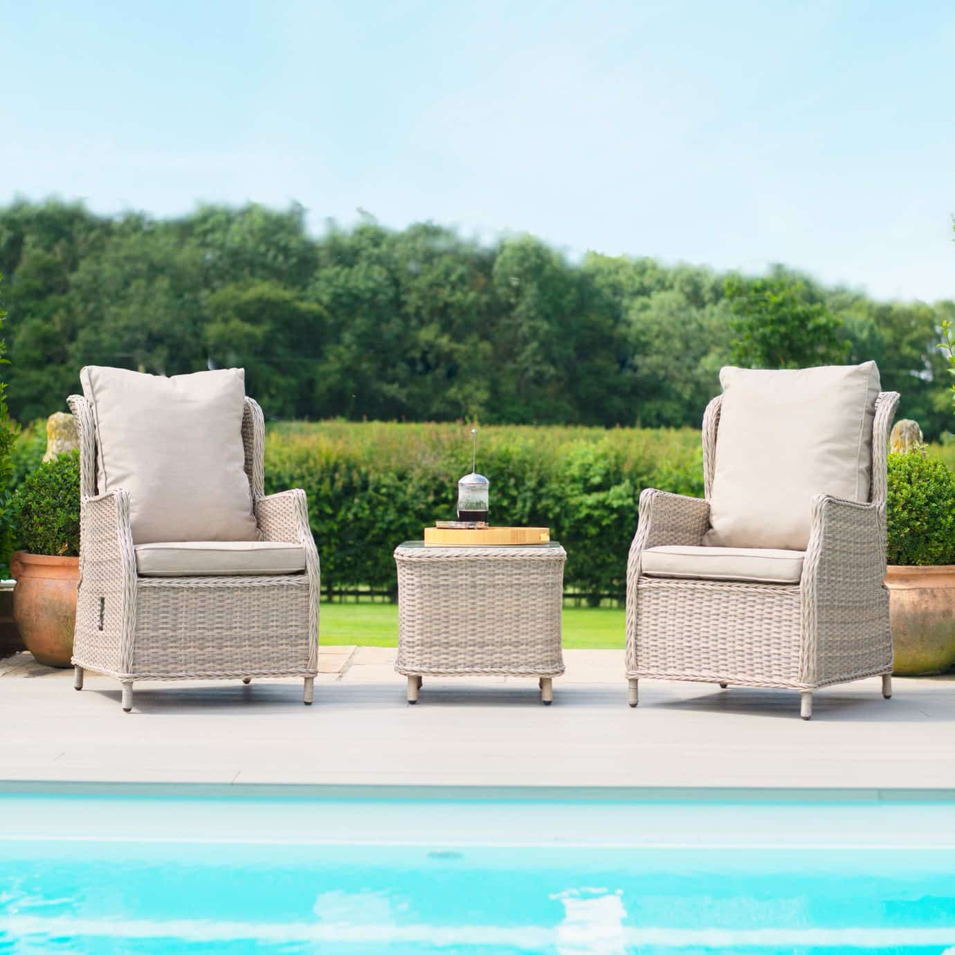 Grey Rattan Reclining 2 Seat Lounge Set