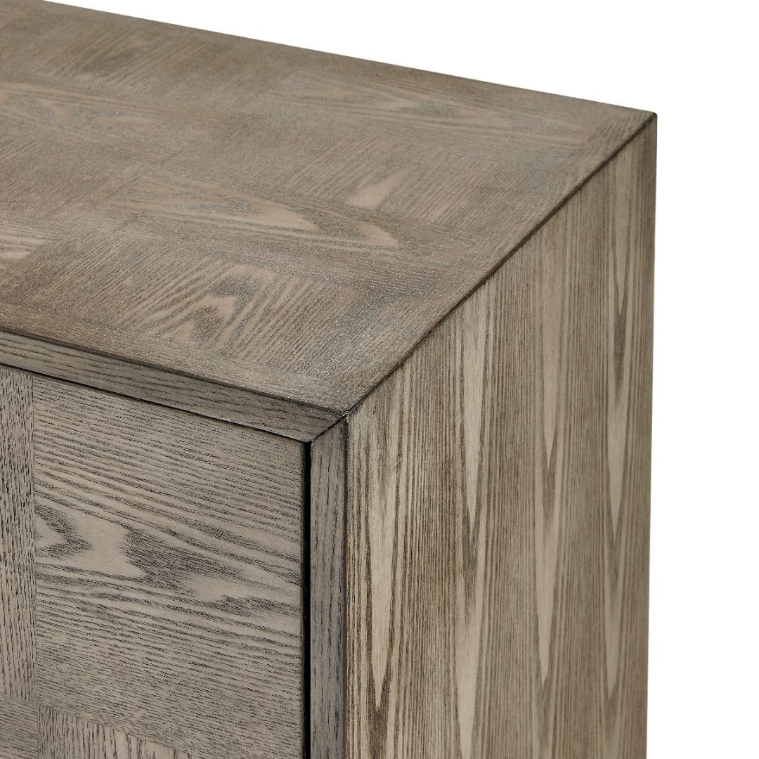 wood grain effect sideboard with gold hardware