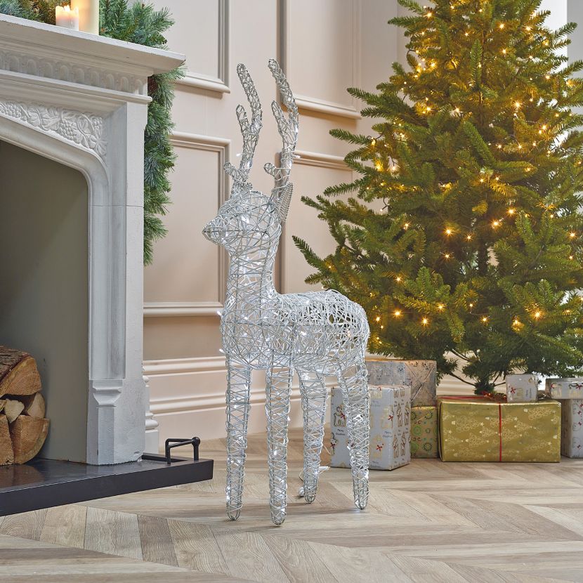 White 100cm Outdoor Rattan LED Reindeer