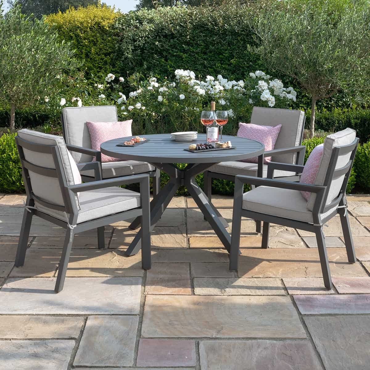 Aluminium 4 Seat Round Dining Set #colour_dove grey