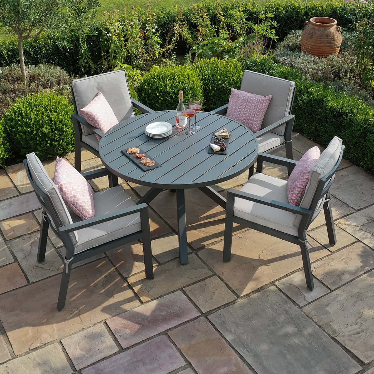 Aluminium 4 Seat Round Dining Set #colour_dove grey