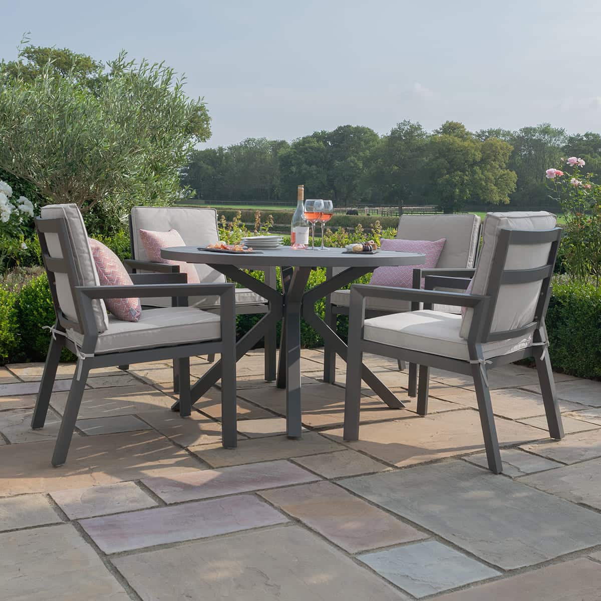 Aluminium 4 Seat Round Dining Set #colour_dove grey