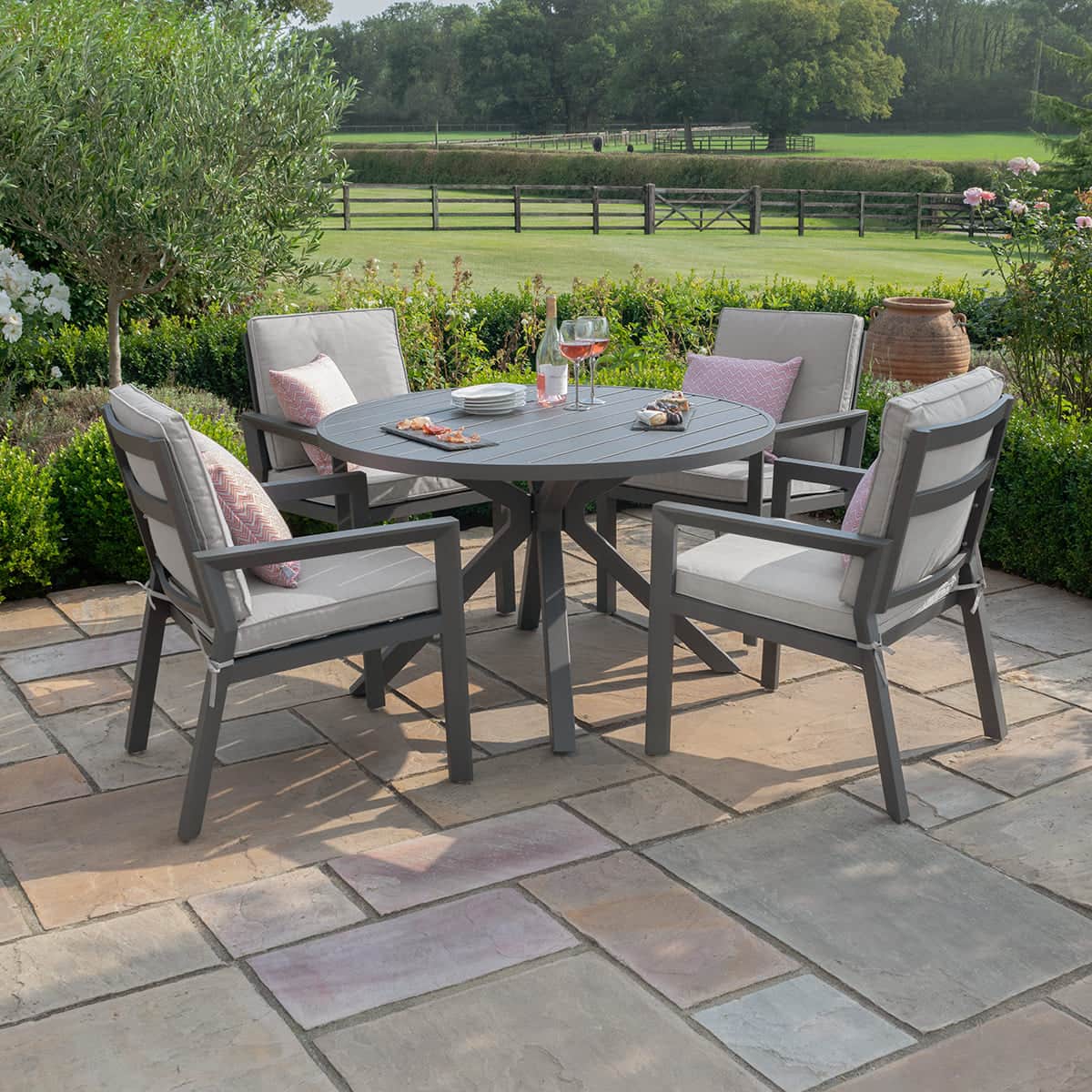 Aluminium 4 Seat Round Dining Set #colour_dove grey