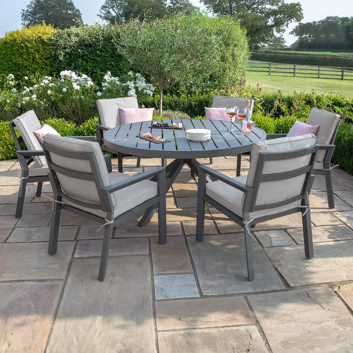 Aluminium 6 seat round dining set #colour_dove grey