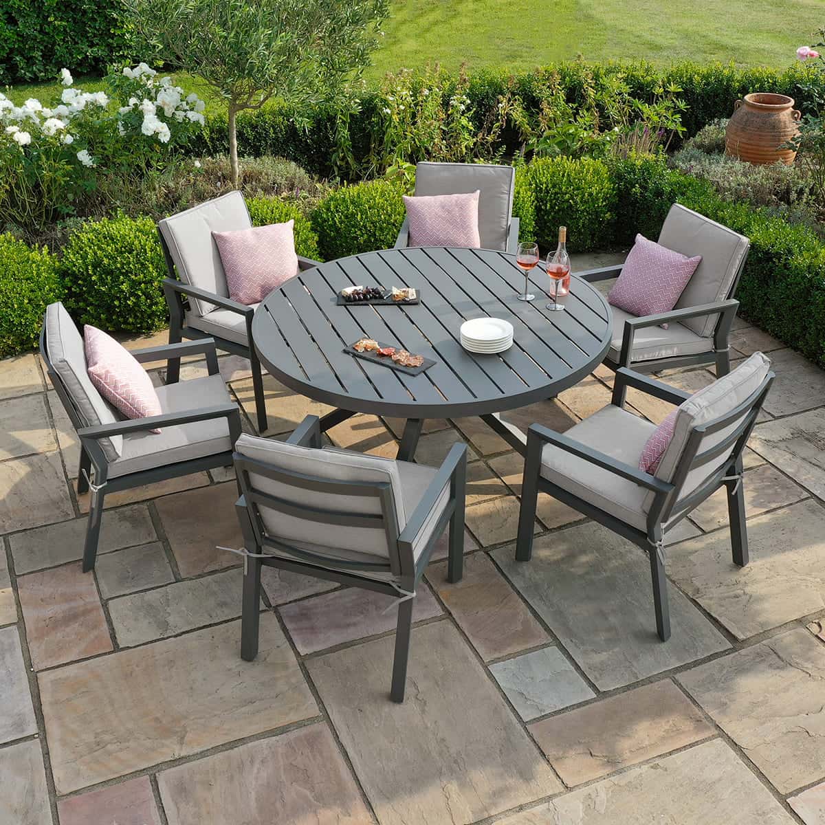 Aluminium 6 seat round dining set #colour_dove grey