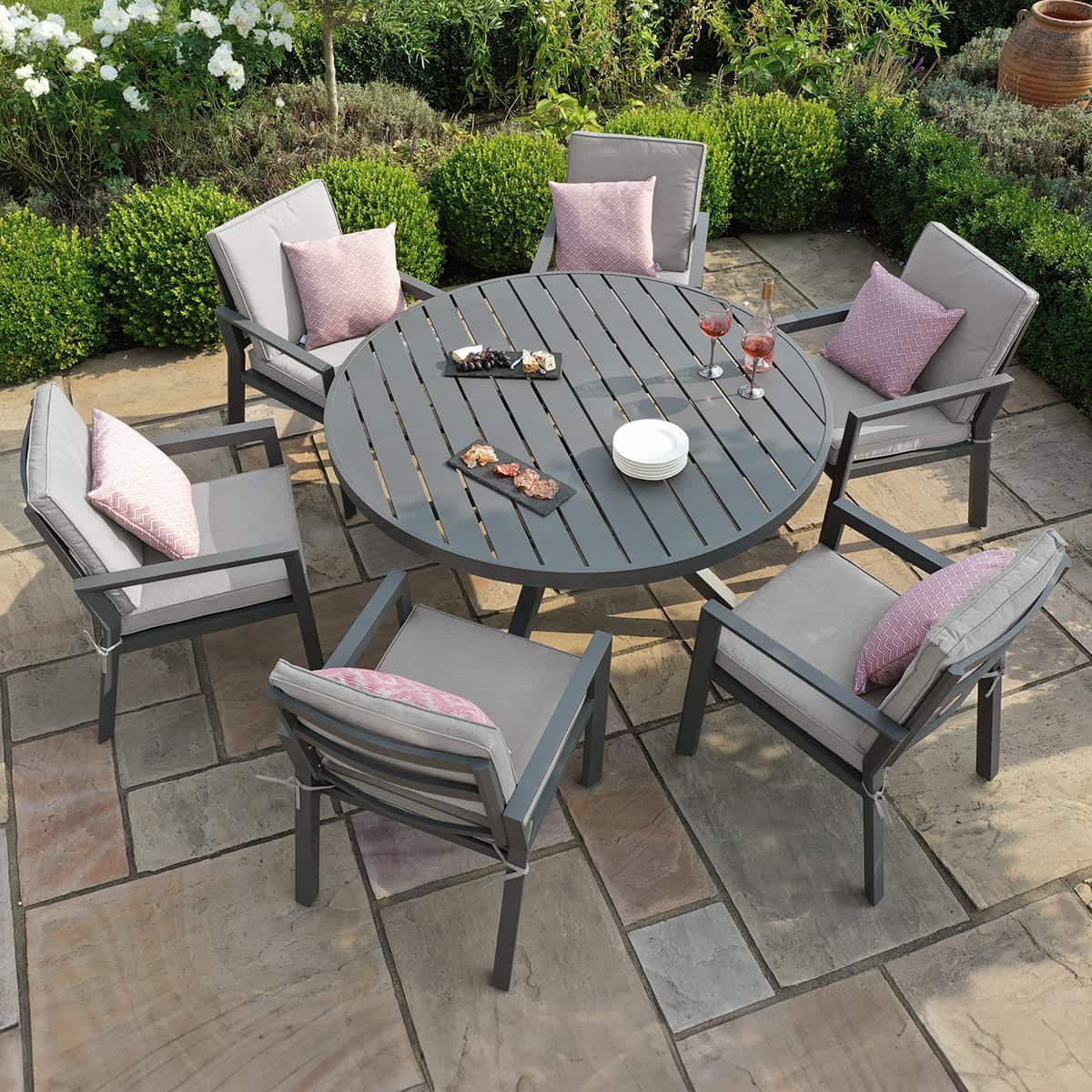 Aluminium 6 seat round dining set #colour_dove grey