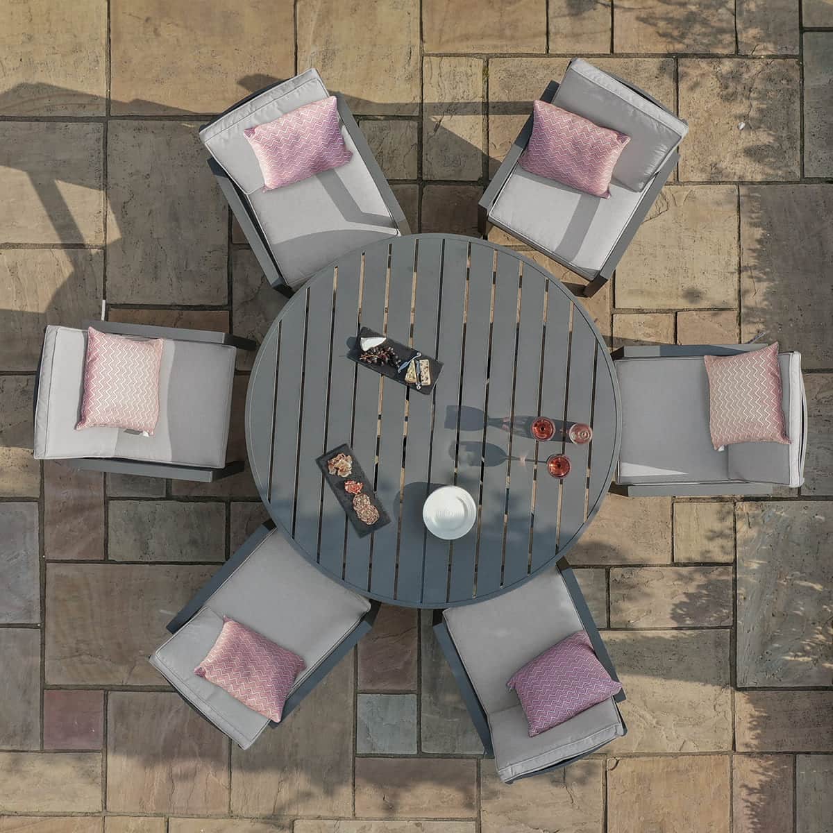 Aluminium 6 seat round dining set #colour_dove grey