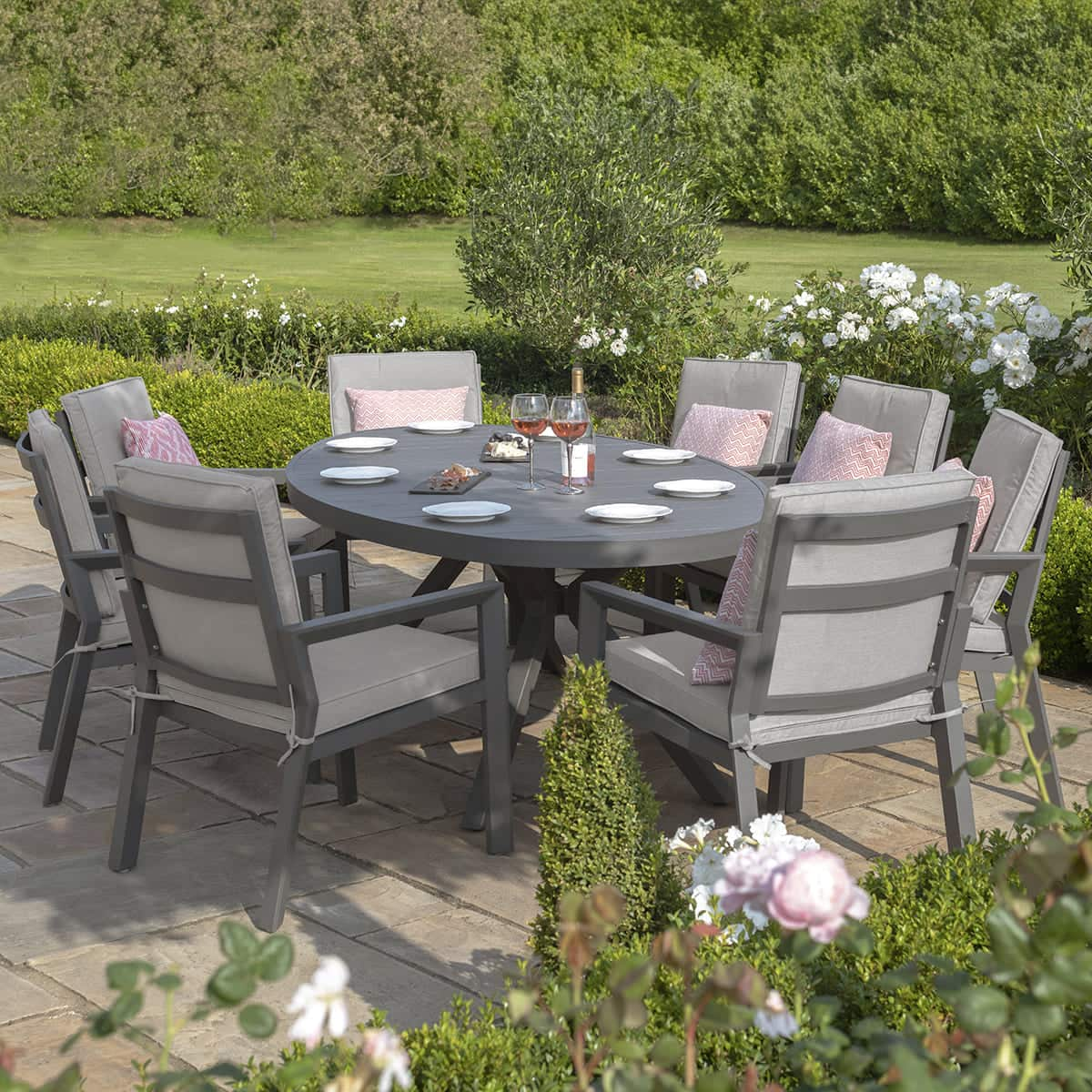 Aluminium 8 seat oval dining set #colour_dove grey