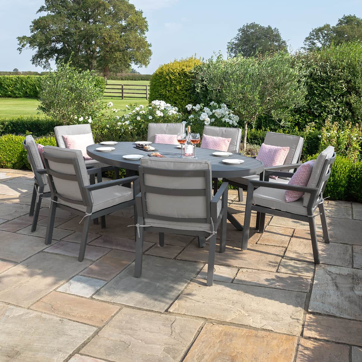 Aluminium 8 seat oval dining set #colour_dove grey
