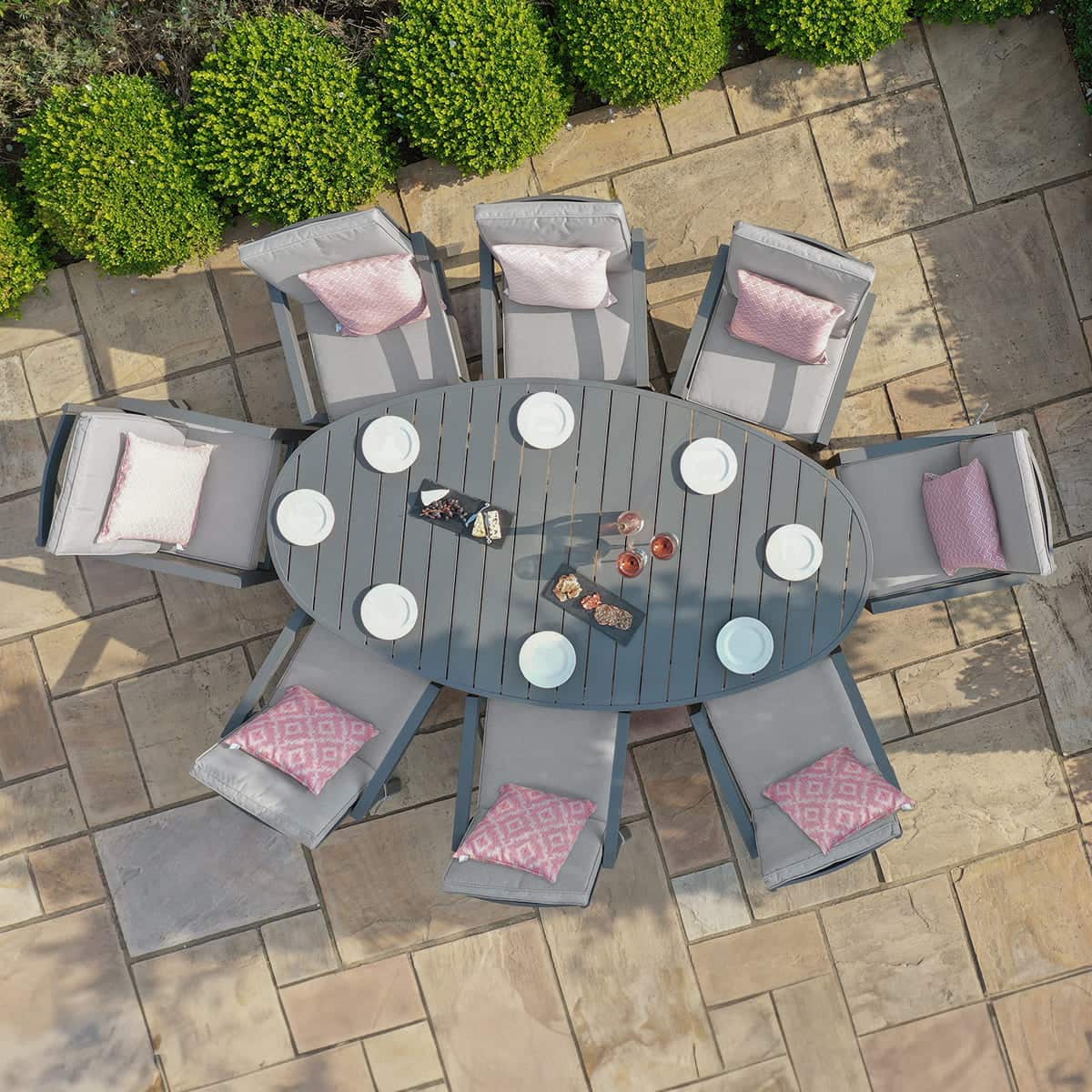 Aluminium 8 seat oval dining set #colour_dove grey